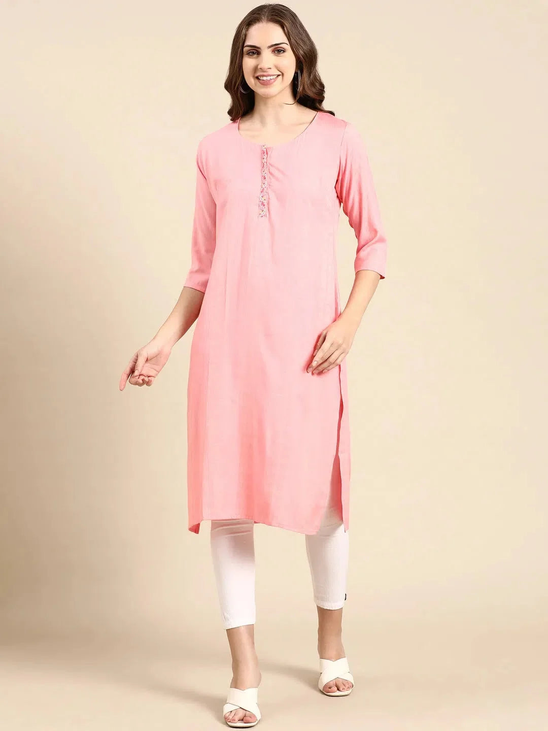 Pink Cotton Kurta for Women - Solid Indian Kurta Online