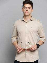 Men Beige Solid Casual Shirt-CARLOKNITS-3227-Tan