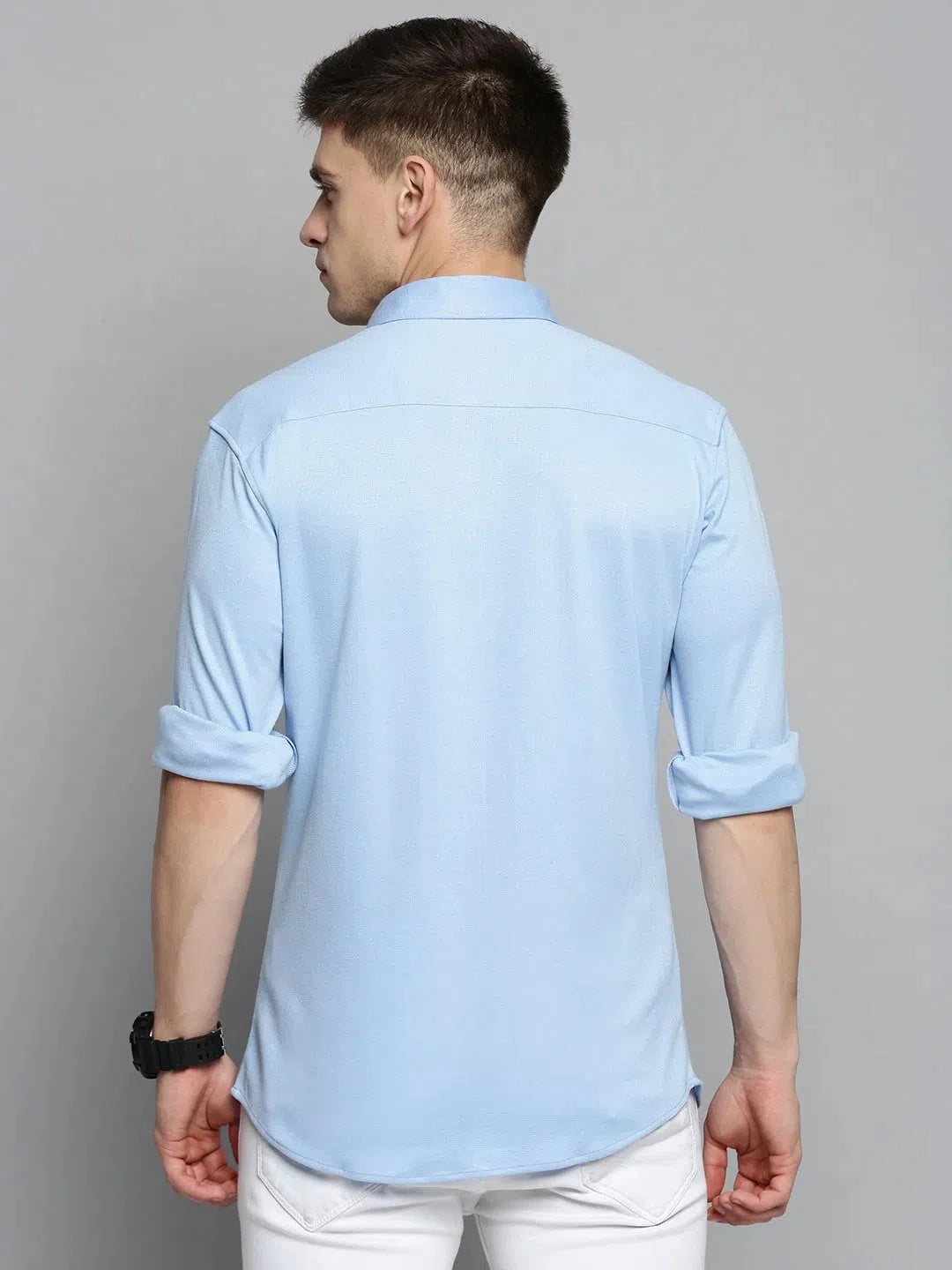 Men's Blue Cotton Shirt - Solid Casual Shirt | DesiQlo