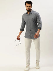 Men Grey Solid Casual Shirt-ATHERKNITS-4996-Grey