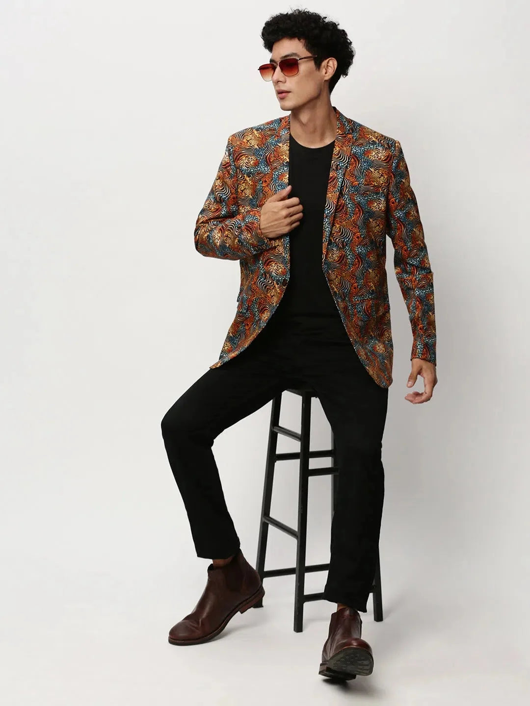 Orange Print Blazer - Modern Modi Jacket Alternative for Men