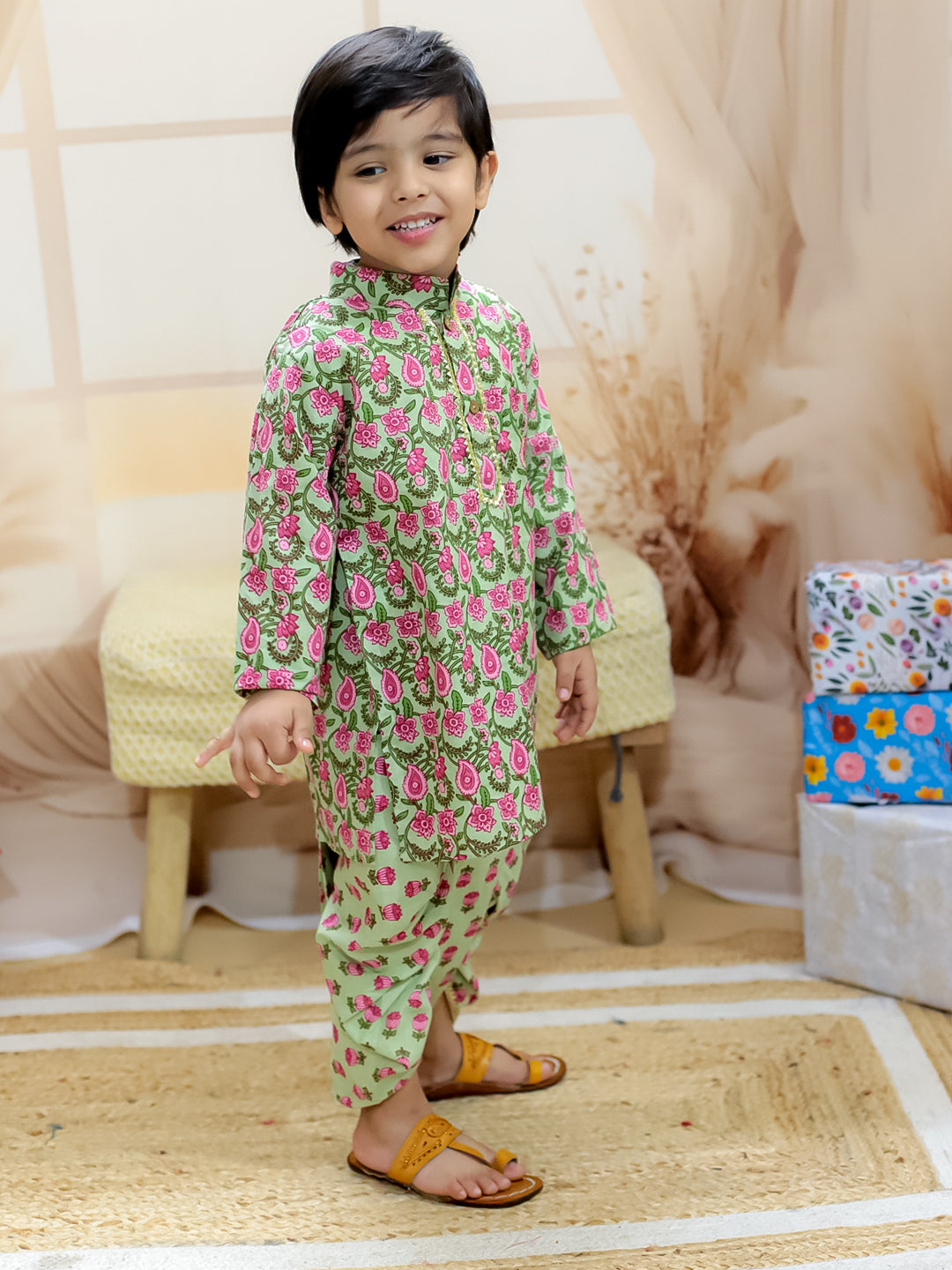 Dhoti Kurta Set for Boys - Green | BR24DK64GRA | DesiQlo