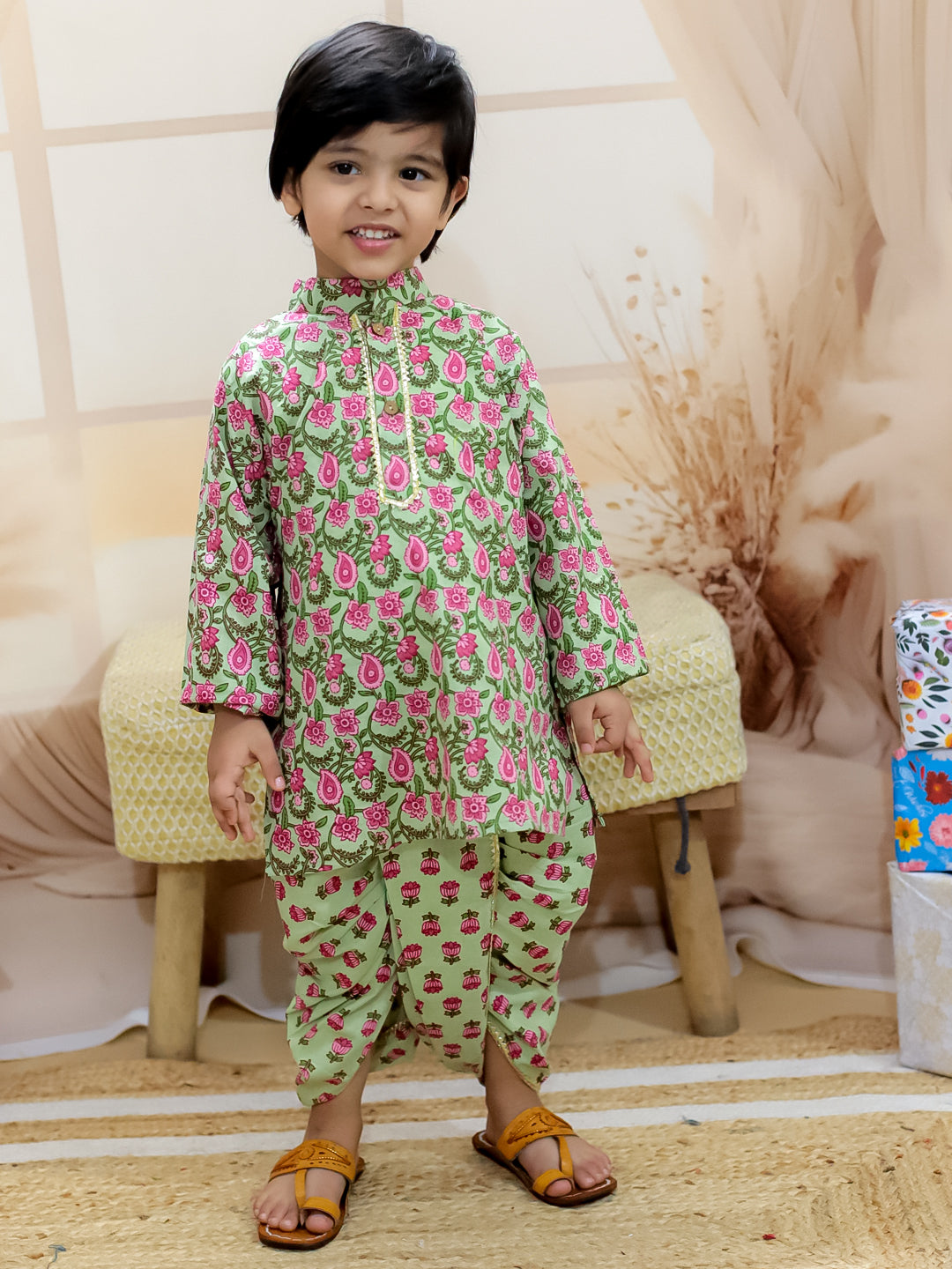 Dhoti Kurta Set for Boys - Green | BR24DK64GRA | DesiQlo