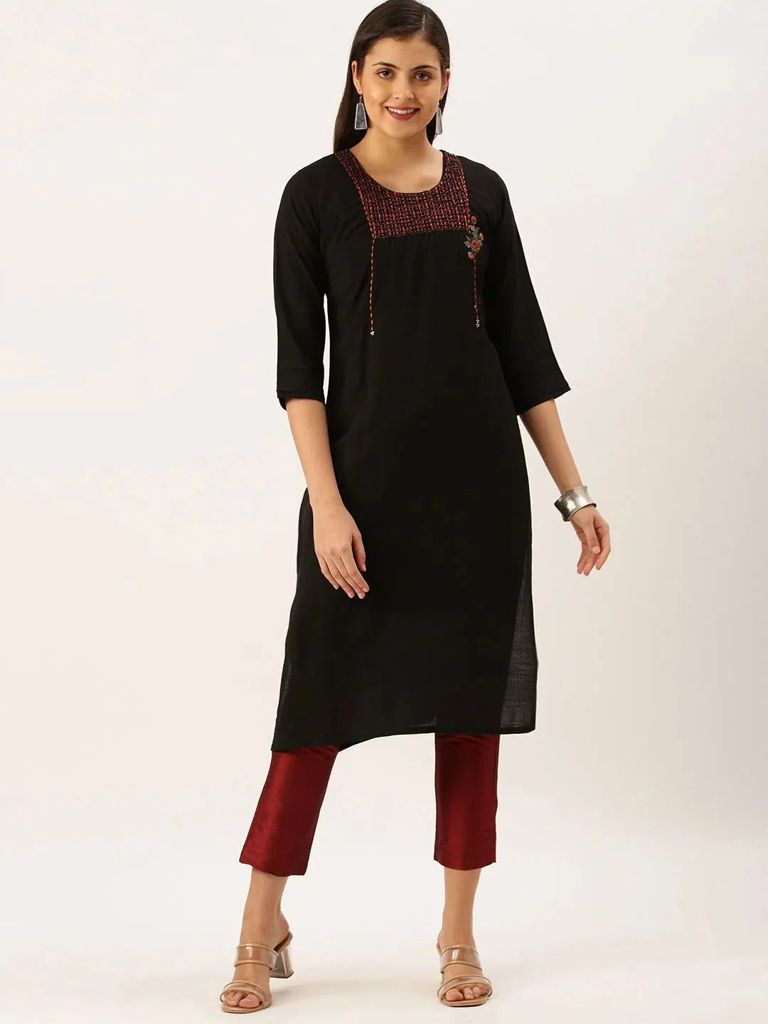 Black Cotton Kurta for Women | Embellished Indian Kurta