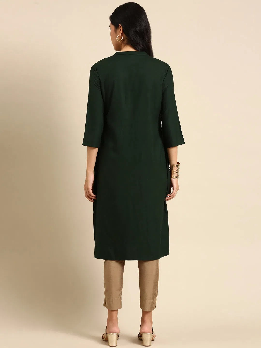Olive Solid Indian Kurta - Viscose Straight Kurti for Ladies