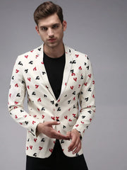 Men Beige Printed Blazer-SOBLZ-267-Cream