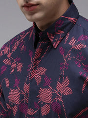 Men Blue Printed Casual Shirt-PERRYPRINT-1856-Navyblue