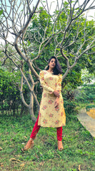 DesiQlo Women Yellow & Red Floral Printed Kurta ( JOK 1392 Yellow )