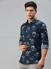 Men Navy Printed Casual Shirt-EECOPRINT-2050-Navyblue