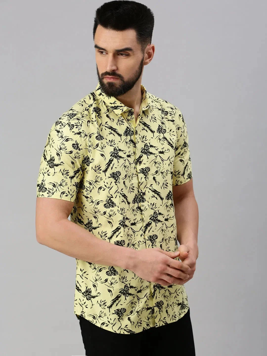Men's Yellow Solid Shirt - Casual Cotton Mens Shirt DesiQlo