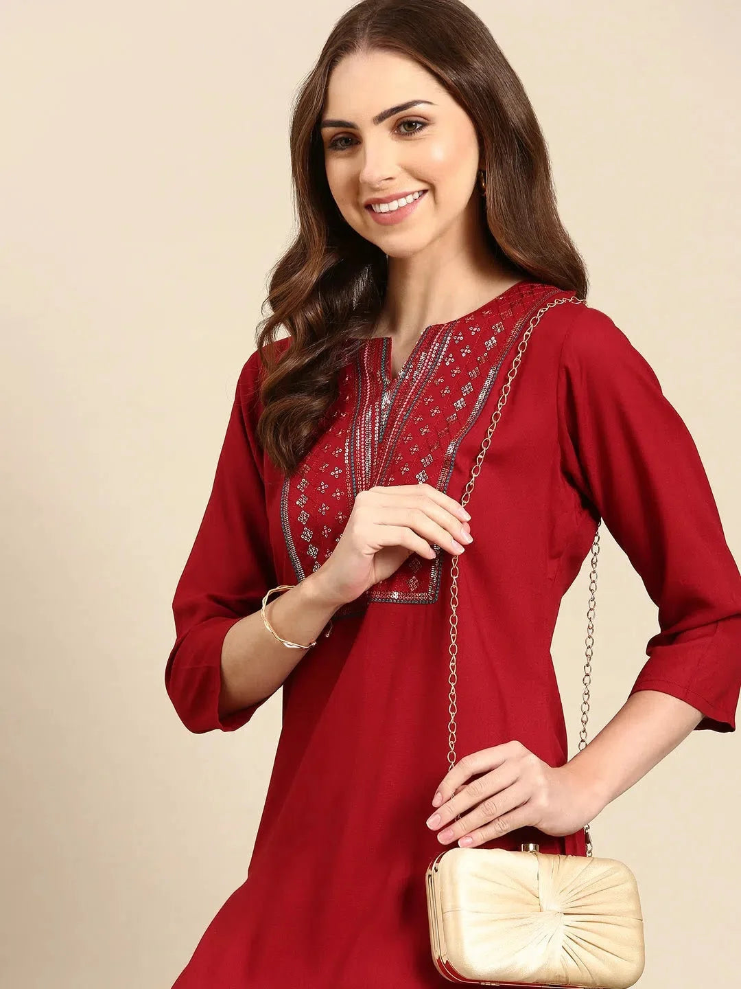 Maroon Printed Kurta - Women's Cotton Indian Kurtas Online