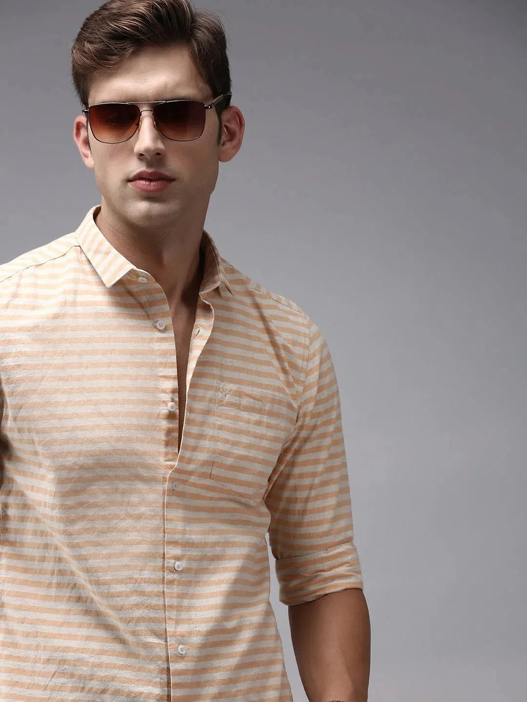 Mens Orange Striped Shirt - DesiQlo Cotton Beach Shirts