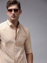Men Orange Striped Casual Shirt-RETROSTRIPE-996-Orange
