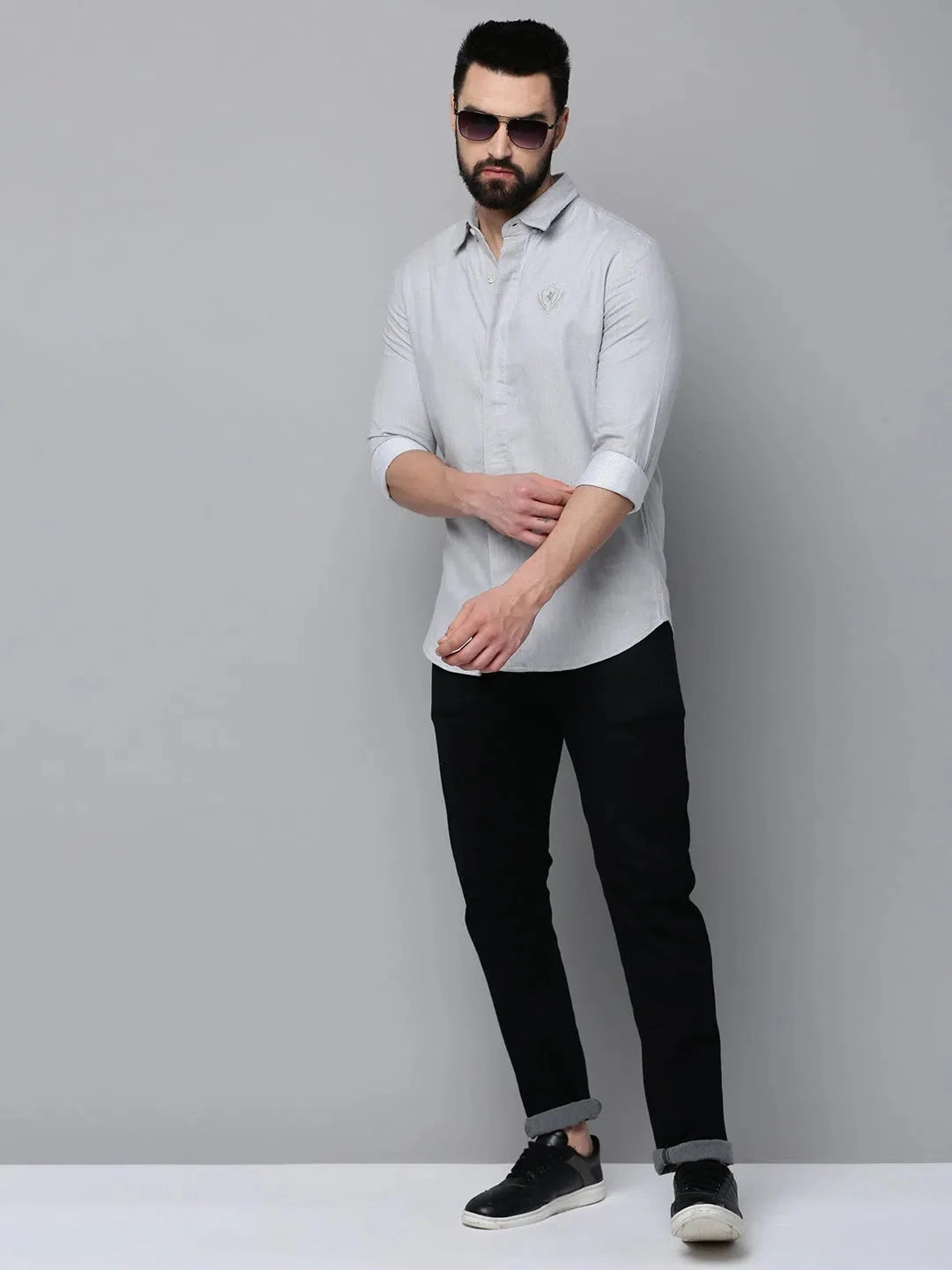 Grey Solid Cotton Mens Shirt - DesiQlo Plain Casual Shirt