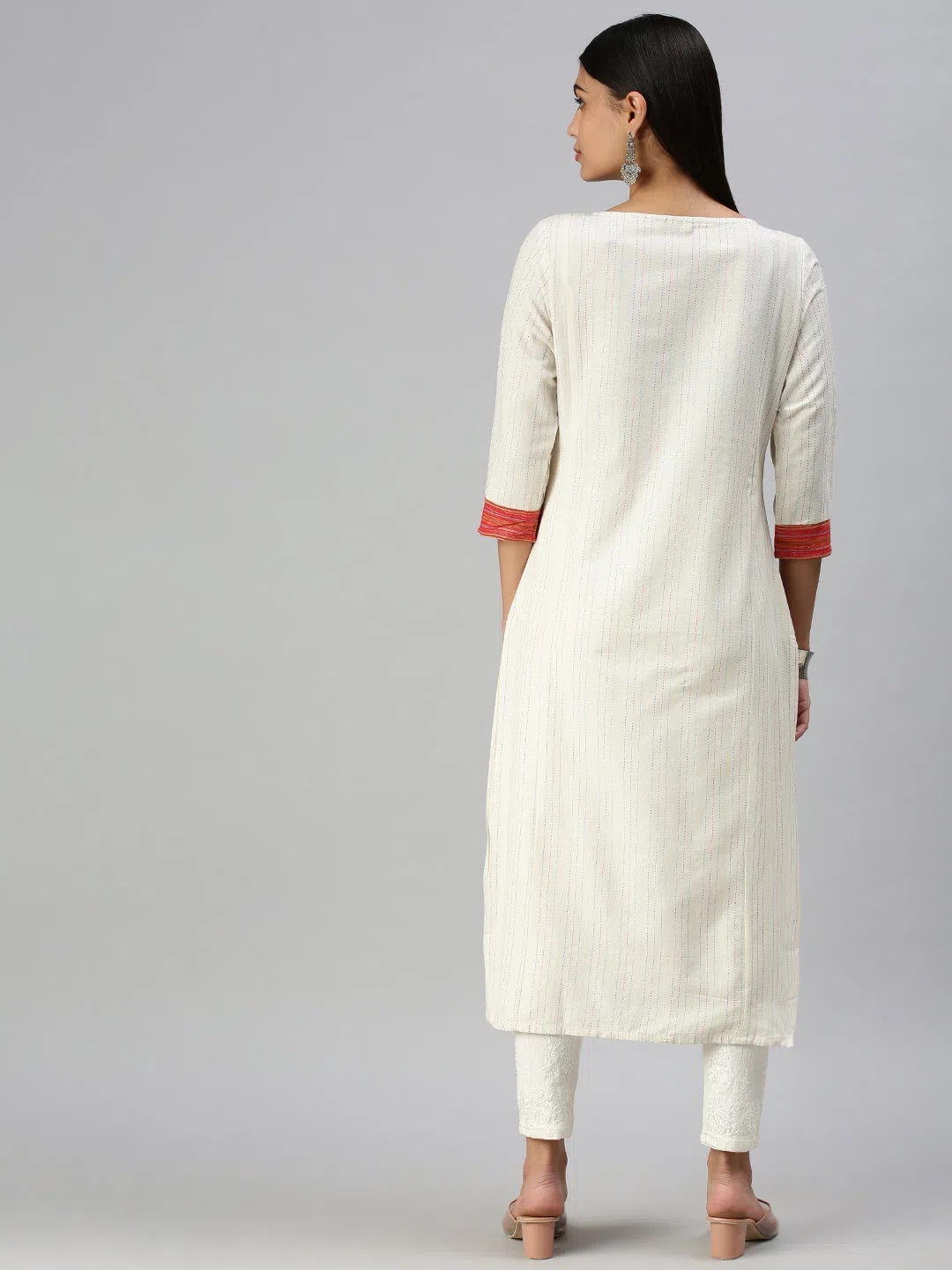 White Striped Straight Kurta - Cotton Indian Kurta for Women