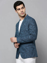 Men Blue Printed Blazer-SOBLZ-304-Black