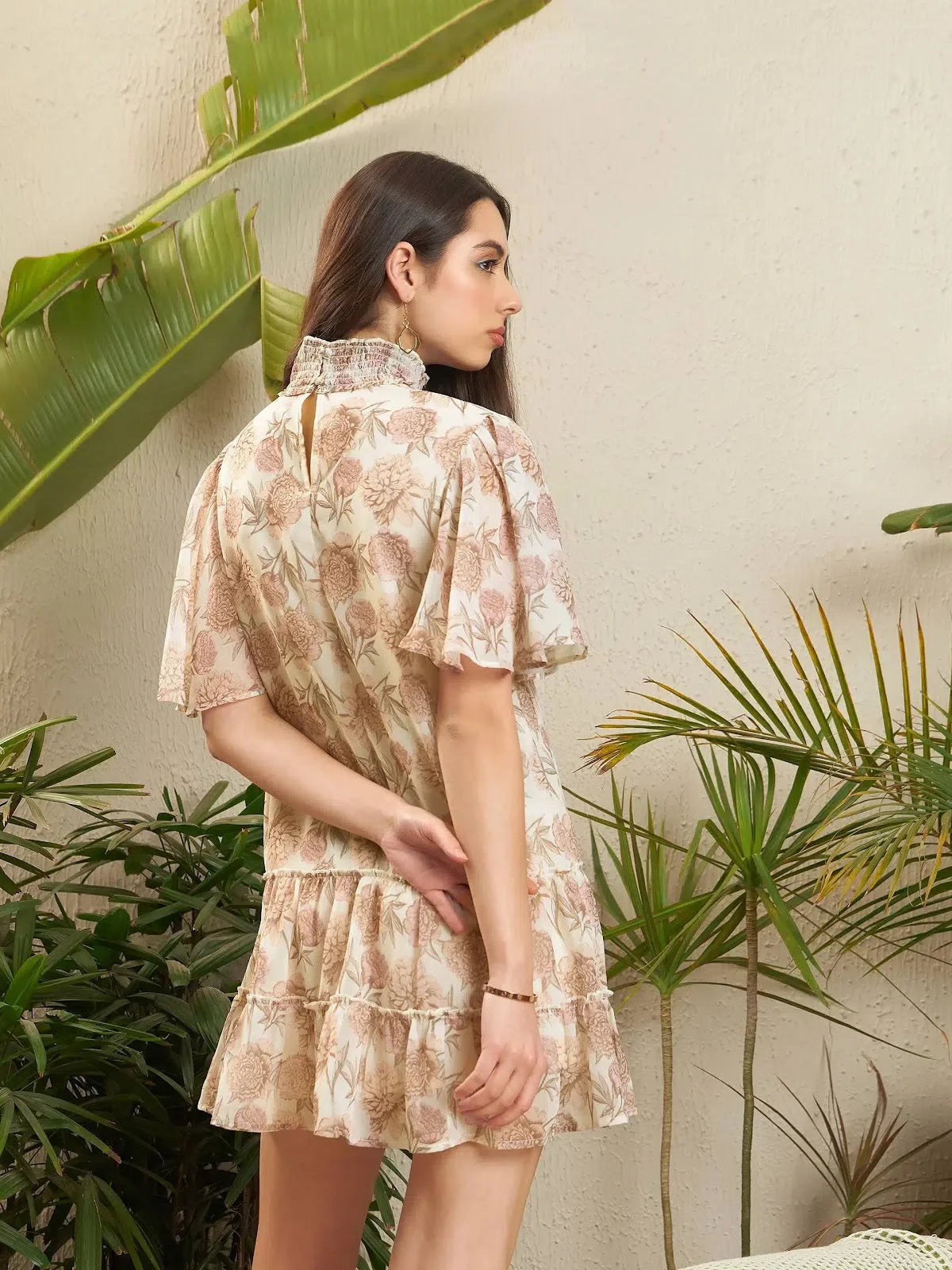 Cream Floral Frill Dress | Women's Wedding Lehenga Option