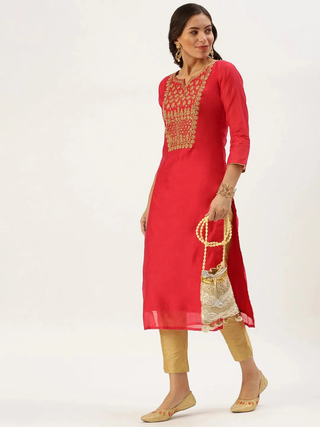 Red Embellished Indian Kurta for Ladies - Shop DesiQlo Kurtas