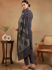 Women Blue Viscose Rayon Embroidered Straight Kurta Pant Set-VKSKD2179