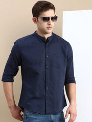 Men Navy Solid Casual Shirt-ASALINEN-4925-Navyblue
