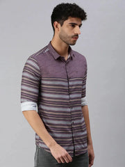 Men Mauve Striped Casual Shirt-RYANSTRIPE-1075-Mauve