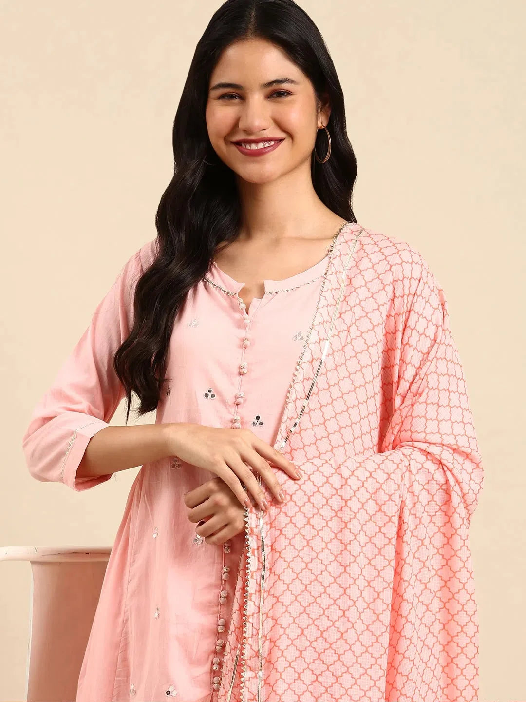 Pink Cotton Kurta Set | Solid Women's Indian Kurta Sets