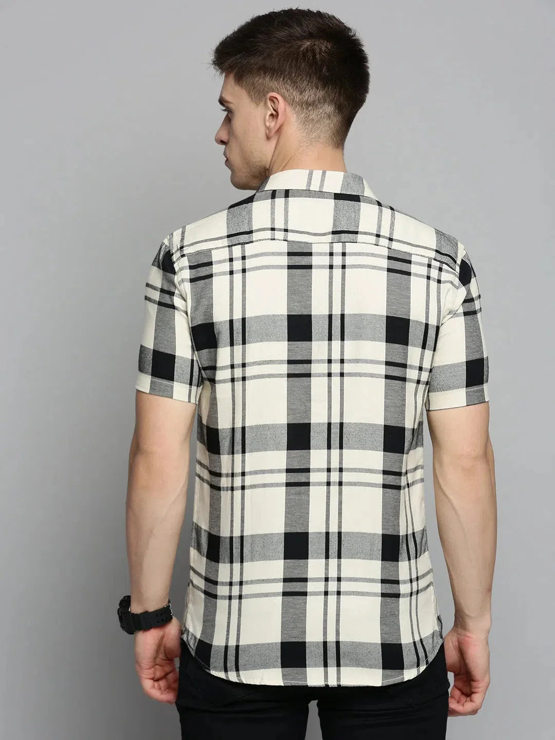 Cream Checked Mens Shirt - Soft Cotton Casual Shirt Online