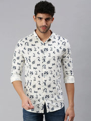 Men Cream Printed Casual Shirt-STANDARDPRINT-1302-Cream