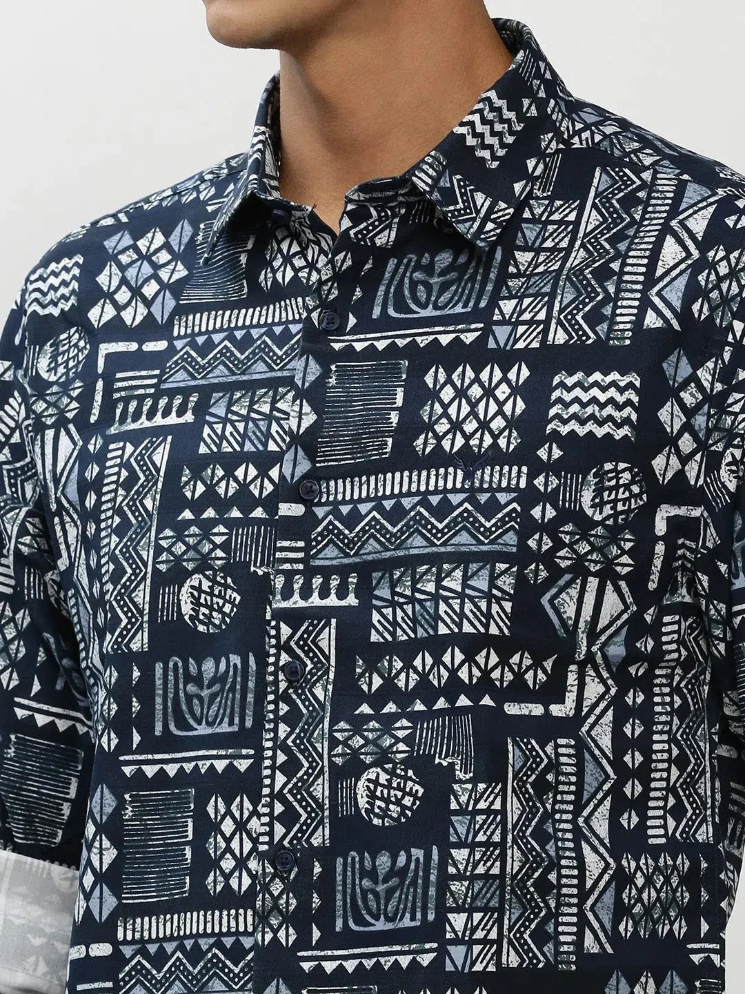 Men's Navy Geometric Cotton Shirt - DesiQlo Casual Shirts