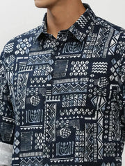 Men Navy Geometrical Casual Casual Shirts-MERRICK-1571-Navyblue