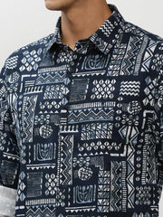 Men Navy Geometrical Casual Casual Shirts-MERRICK-1571-Navyblue