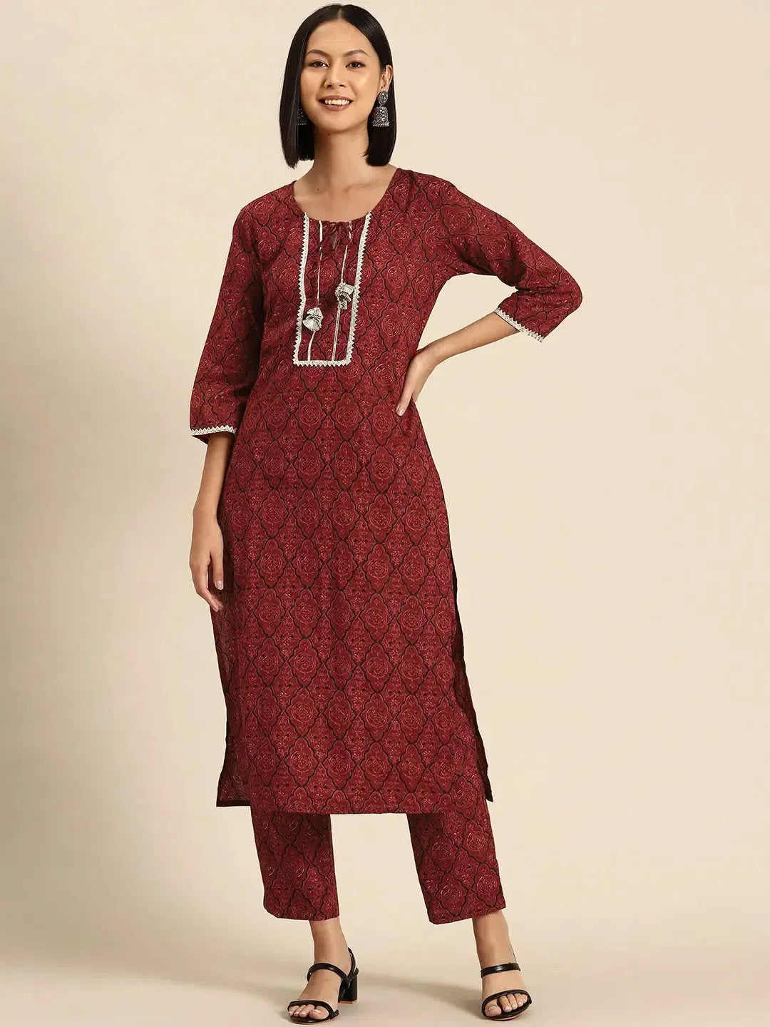 Wholesale Kurta Pyajama with gota work in Red Ajrak Print