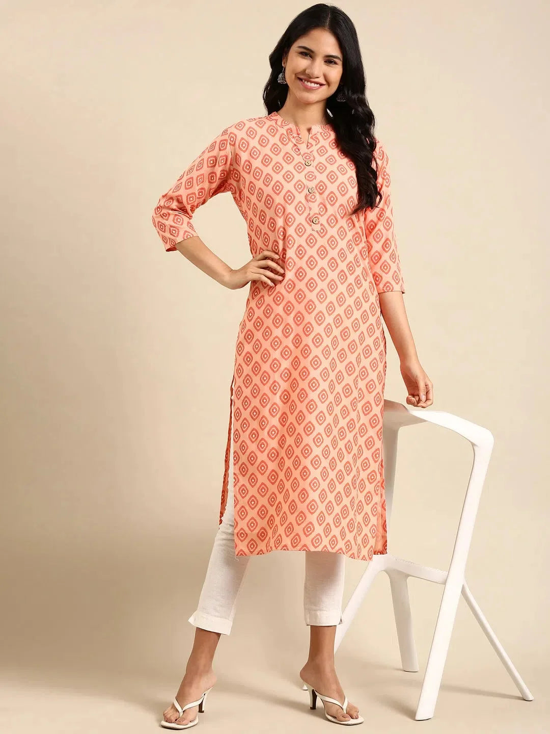 Orange Printed Cotton Kurta | Casual Indian Kurtis for Women