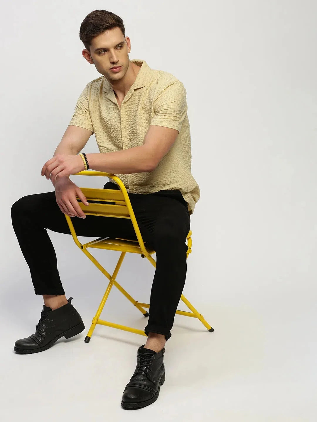 Men's Cream Solid Shirt - Essential Cotton Shirt | DesiQlo