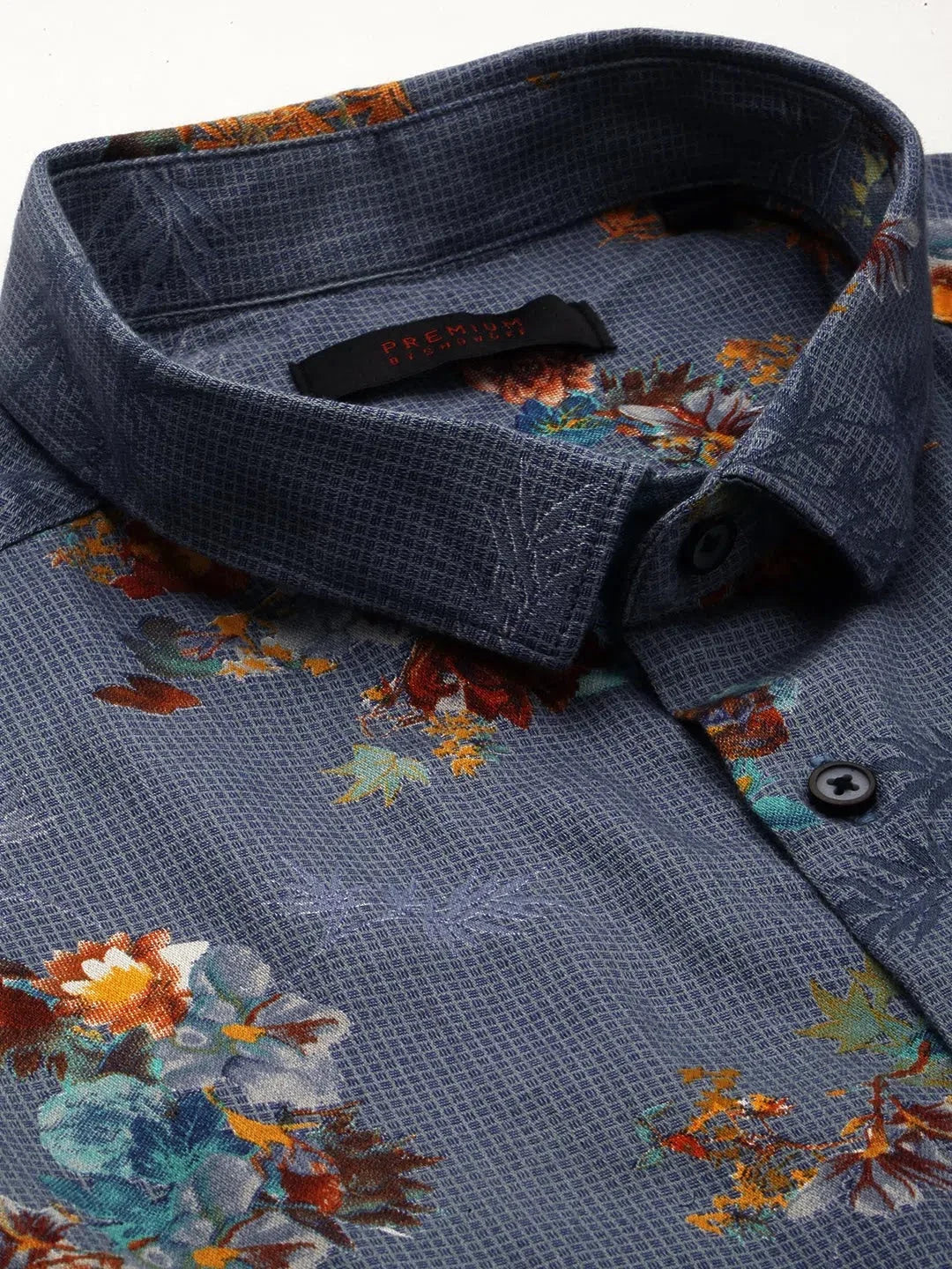 Men's Blue Printed Shirt - DesiQlo Cotton Casual Shirt