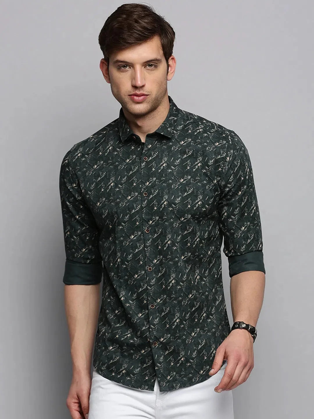Men's Green Printed Shirt | Casual Cotton Shirt by DesiQlo