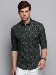 Men Green Printed Casual Shirt-BENSEEPRINT-1991-Olive