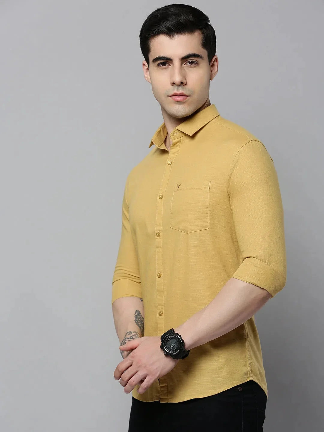 Men's Khaki Solid Shirt | Casual Cotton Mens Shirt