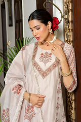 Women Grey Chanderi Block Printed Embroidered Kurta Set With Solid Pants & Dupatta-134-Vaas-Grey