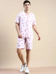 Men Pink Printed Casual Co ord Set-SEABREEZE-2119-Pink