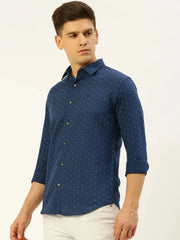 Men Navy Printed Casual Shirt-REPLAYPRINTSLINEN-3445-Navyblue