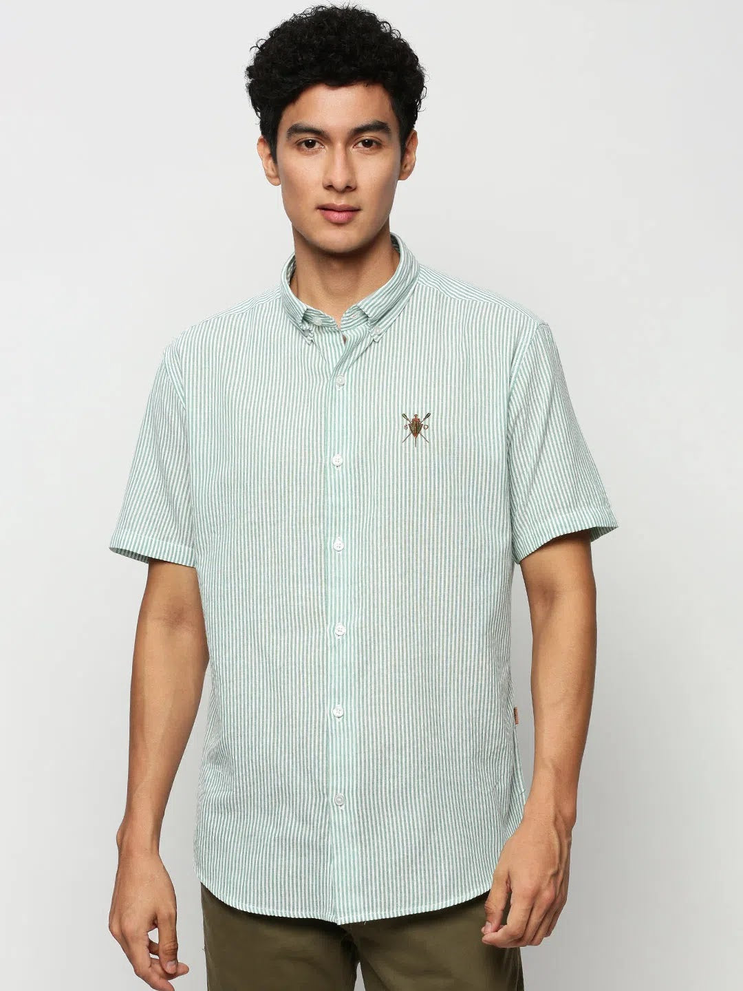 Green Striped Mens Cotton Shirt - Casual Shirts by DesiQlo