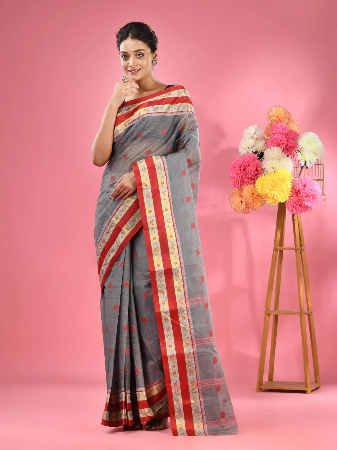 Grey Cotton Tant Saree | Indian Sari & Woven Design