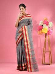 Grey Pure Cotton Tant Saree With Woven Designs-MA51TT43530097