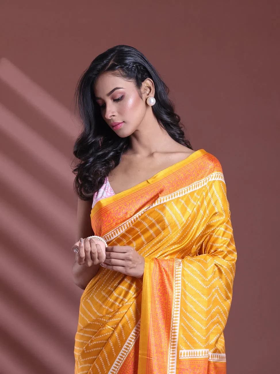 Yellow Bandhani Print Silk Soft Saree-MA60BSL01400076