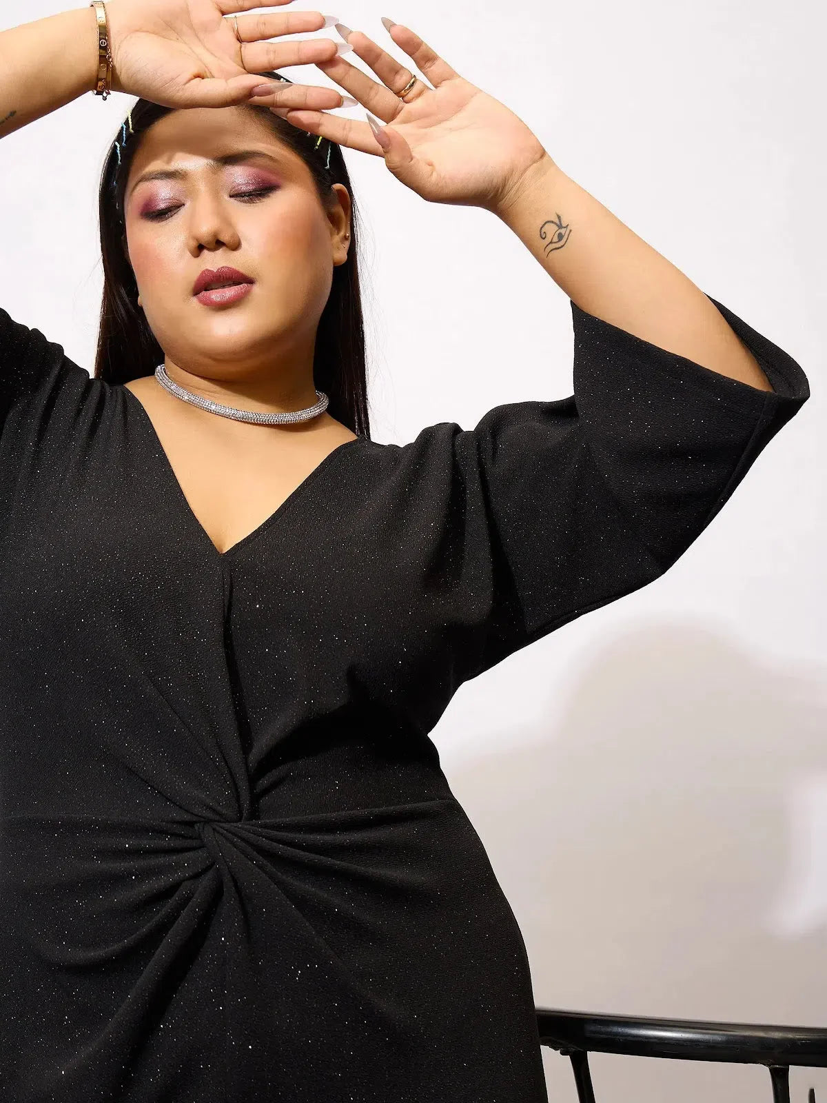 Black Glitter Bodycon Dress - Glitter Karera Fabric, Midi Length