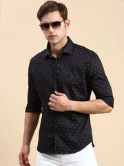 Men Navy Printed Casual Shirt-IKIGAIPRINTS-8804-Navyblue