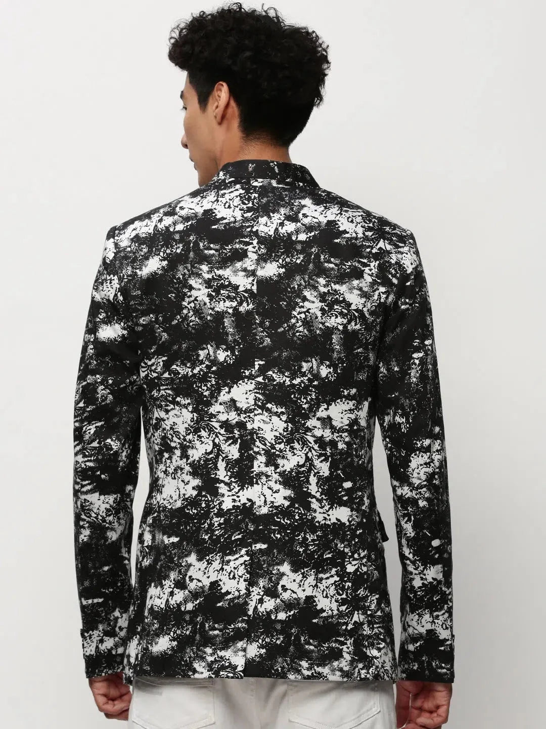 Men's Black Printed Casual Blazer | Ethnic Nehru Jacket Style