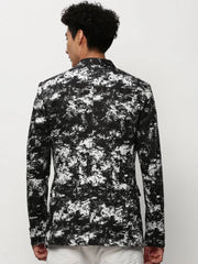 Men Black Printed Casual Blazers-SOBLZ-083-1-Black