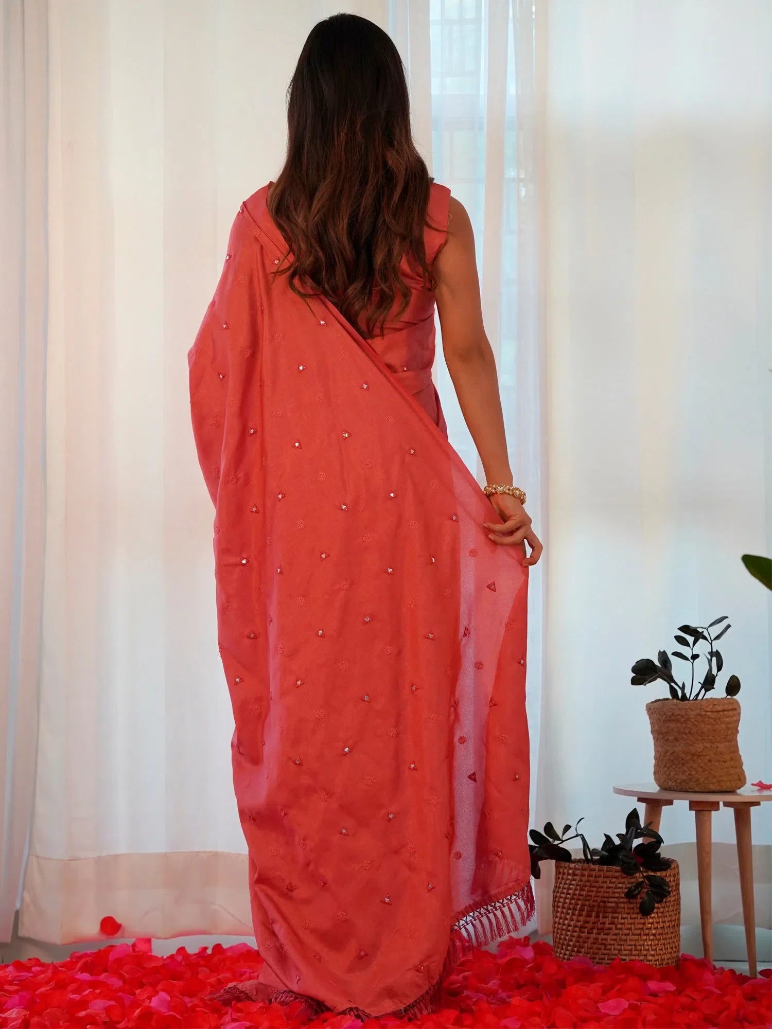 Peach Embellished Designer Indian Saree with Blouse